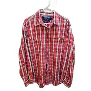 Vintage POLO SPORT Ralph Lauren Sportsman Long Sleeve Plaid Flannel Shirt L RED